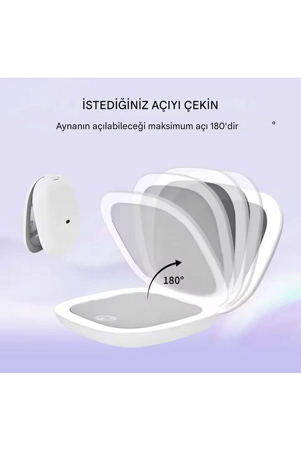 5X Büyüteçli, 3 Renk LED Işıklı, Taşınabilir, Katlanabilir, Şarjlı, Cep Boy Makyaj Aynası - 7