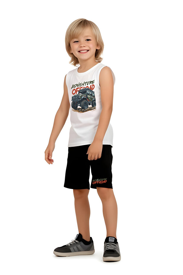 Boy's Advanture Printed Top-Bottom Suit
