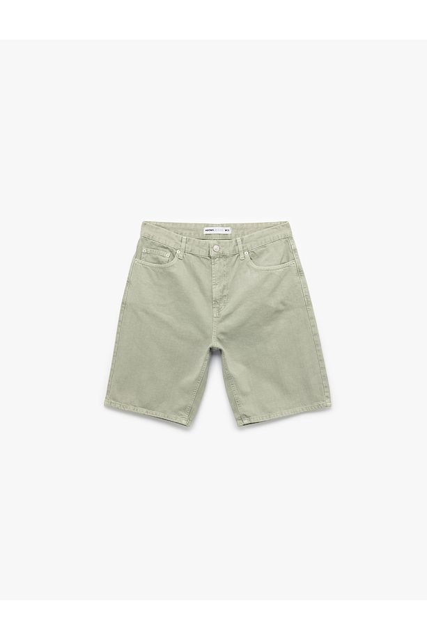 Normal Bel Pamuklu Cep Detaylı Bermuda Loose Fit Jean Şort - 3