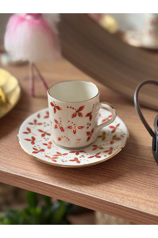Elhambra 2 kişilik el yapımı 24K altın işlemeli porselen handmade kahve fincan seti - 6