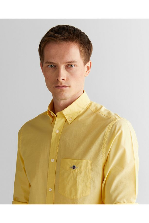 Erkek Sarı Regular Fit Düğmeli Yaka Poplin Gömlek - 4