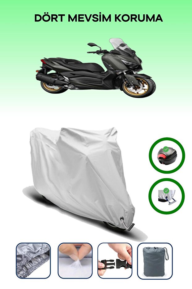 رمادي (Yamaha X-Max 250 Tech Max) متوافق مع القماش المشمع للدراجات النارية وحقيبة الظهر والقفل