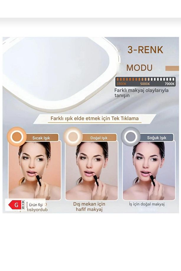 5X Büyüteçli, 3 Renk LED Işıklı, Taşınabilir, Katlanabilir, Şarjlı, Cep Boy Makyaj Aynası - 8