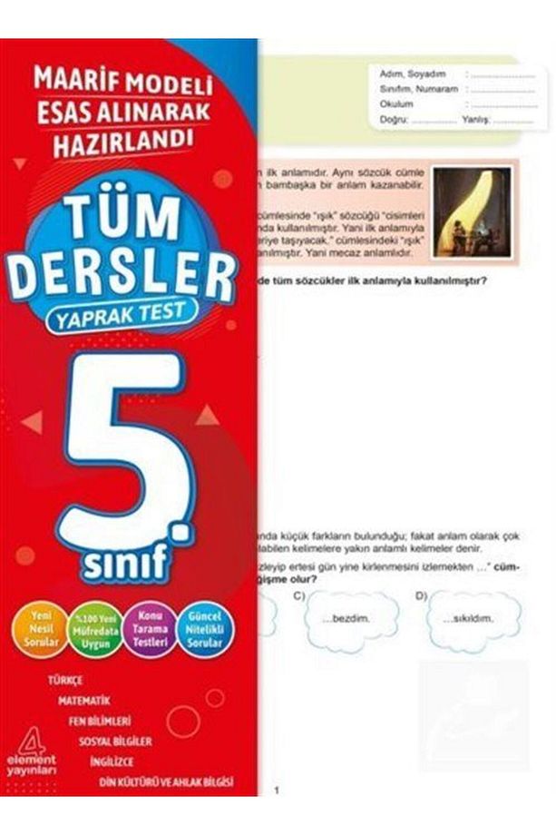 5. Sınıf Tüm Dersler Yaprak Test (Maarif Modeli Esas Alınarak Hazırlandı) - 1