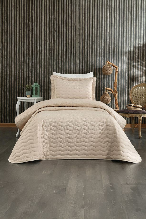 Kapuçino Ipeksi Dokulu Modern Ve Sade Tek Kişilik Yatak Örtüsü Takımı - 1