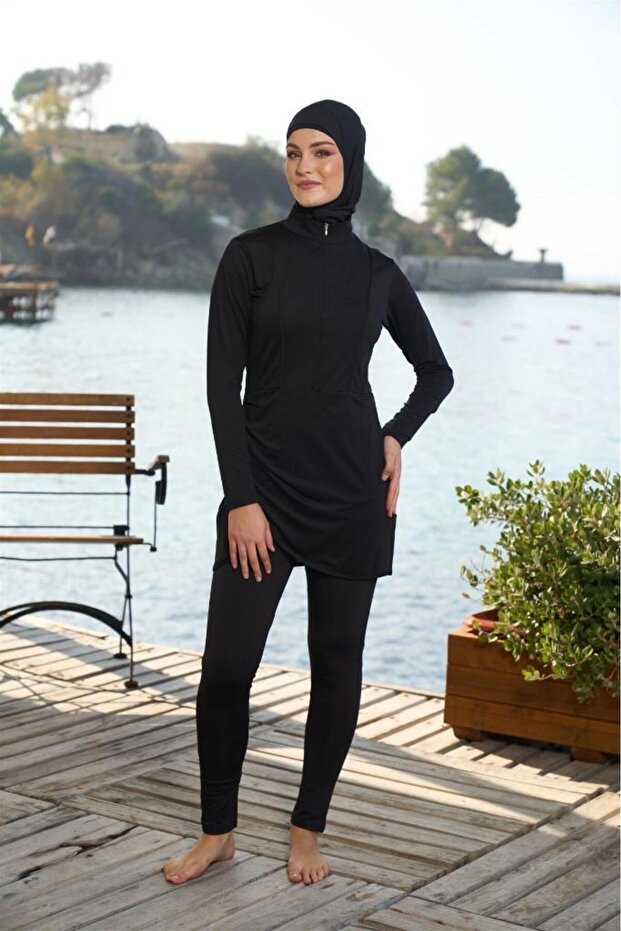 Plain Lycra Micro Fabric Full Covered Hijab Swimsuit