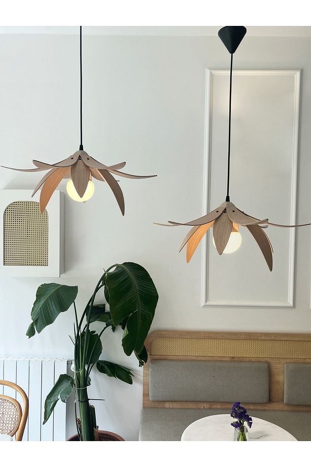 Lotus Avize – Ahşap Modern ve Minimal Tasarım Avize, İskandinav Salon ve Oturma Odası Aydınlatması - 8