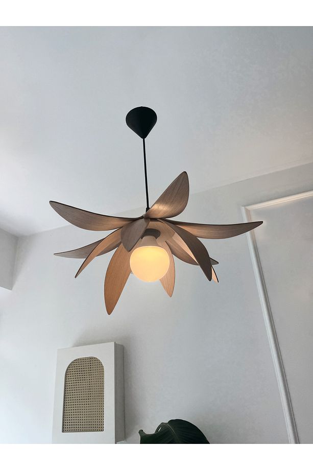 Lotus Avize – Ahşap Modern ve Minimal Tasarım Avize, İskandinav Salon ve Oturma Odası Aydınlatması - 3