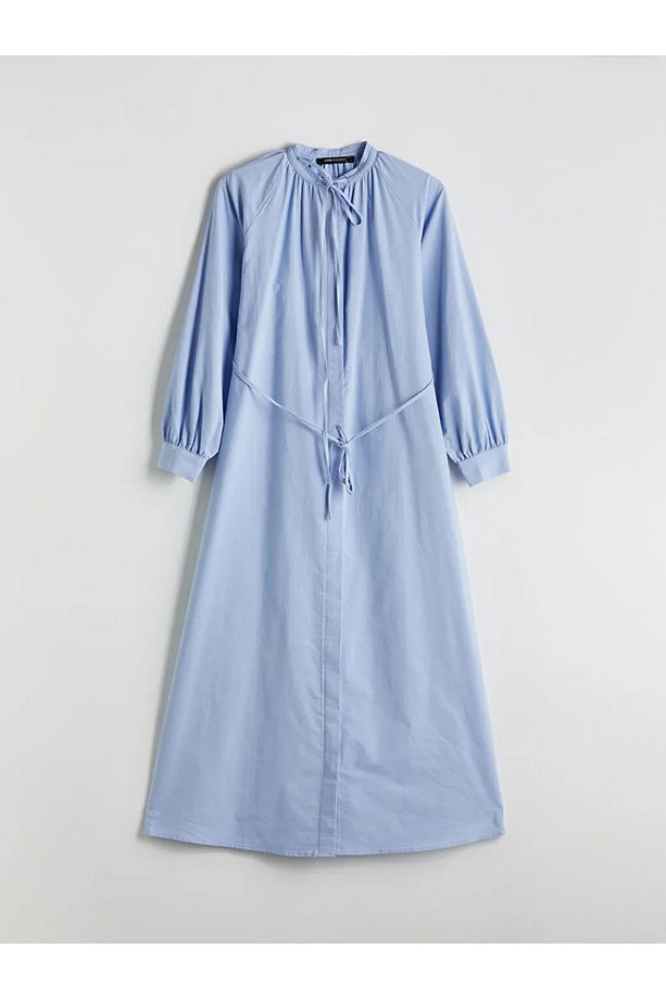 LCW Modest Mavi Bağlamalı Yaka Poplin Gömlek Elbise - 5