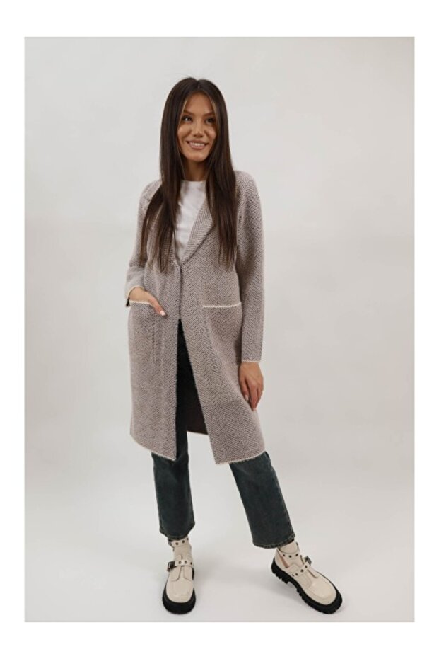 LONG COAT WITH POCKET UNLINED CLOSURE WITH ONE BUTTON UNIQUE WAIST Brown - 1