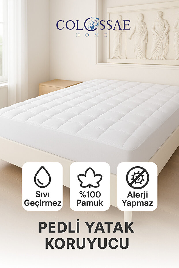 COLOSSAE HOME %100 Pamuk Fitted Yatak Pedi – Sıvı Geçirmez Yatak Koruyucu Alez (TEK VE ÇİFT KİŞİLİK)
