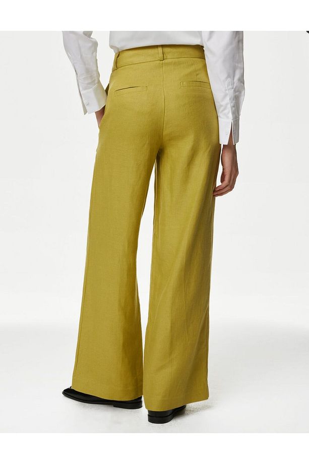 Yüksek Bel Wide Leg Saf Keten Pantolon - 4