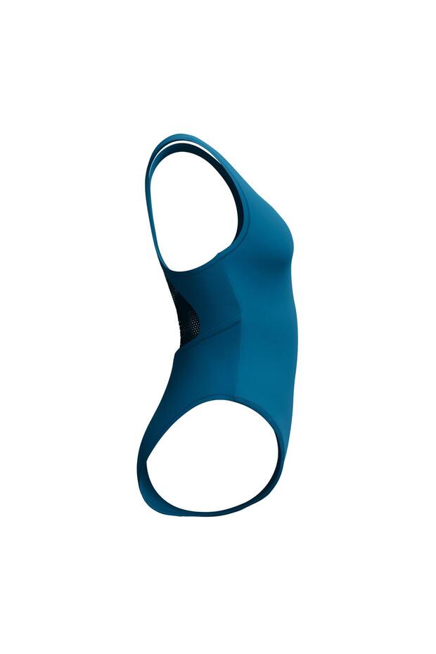 Solid Scoop Neck Mesh Kadın Yüzücü Mayosu - 5