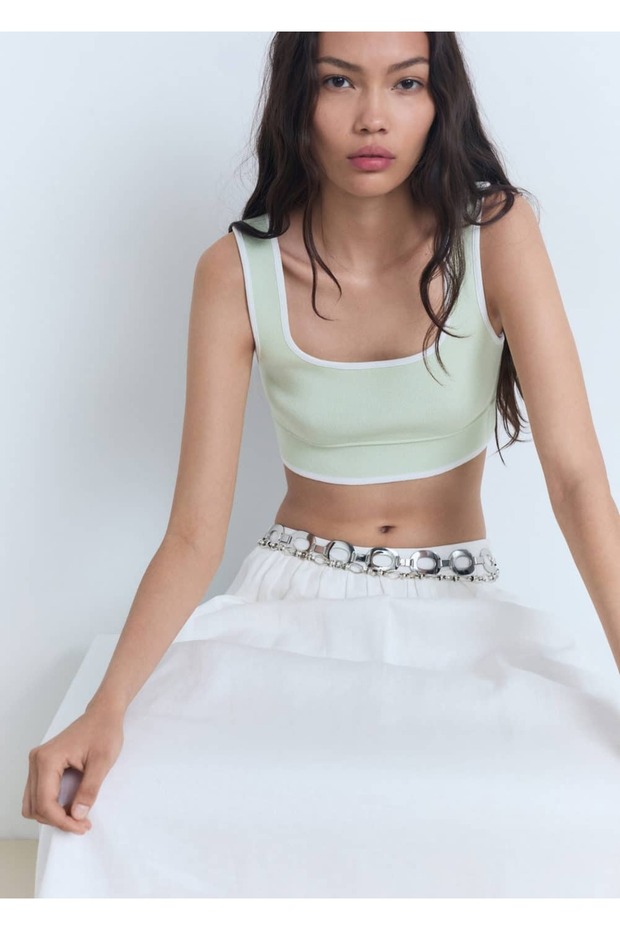 Kontrast yüzeyli triko bluz - 1