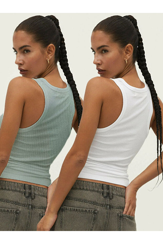 Kadın Atlet Fitilli Görünümlü Geniş Askılı Basic Atlet 2 li adet - 1