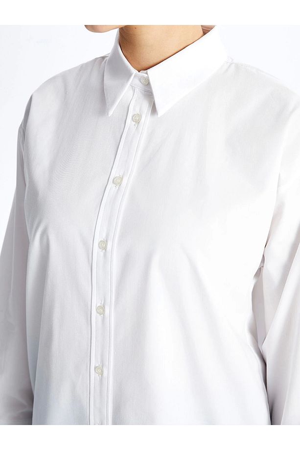 LCW Modest Beyaz Düz Poplin Kadın Gömlek Tunik - 4