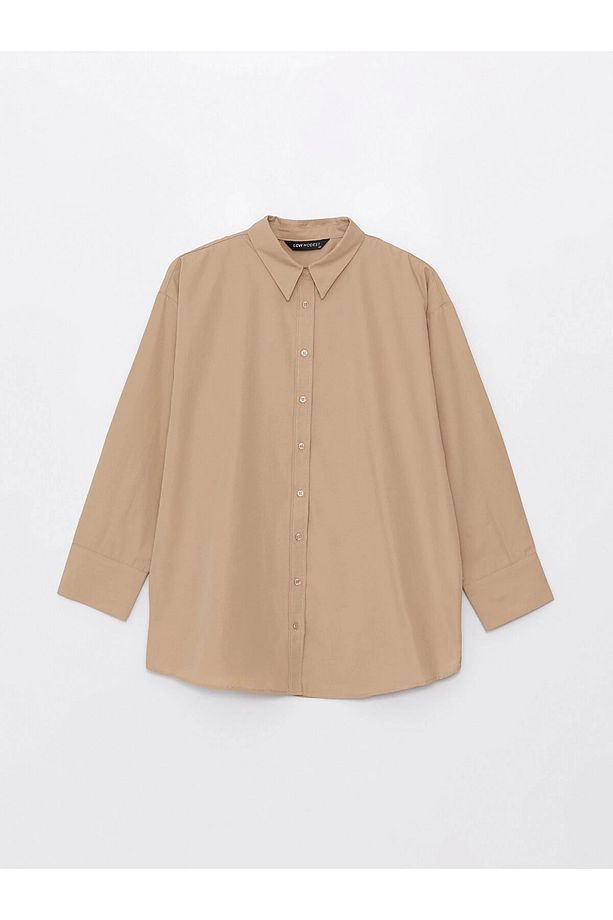 LCW Modest Kahverengi Düz Poplin Kadın Gömlek Tunik - 6