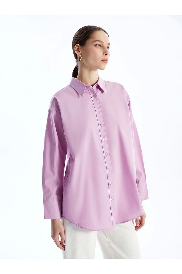 LCW Modest Lila Düz Poplin Kadın Gömlek Tunik - 1