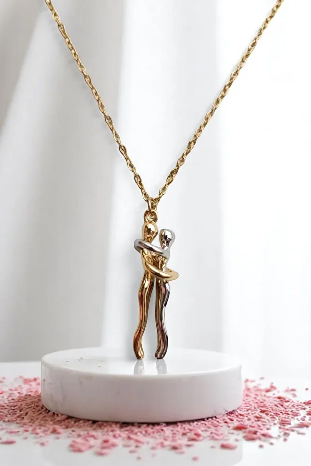 Aşkın Dansı Figürlü Çelik Kolye Sarılan Çift Unisex - 1