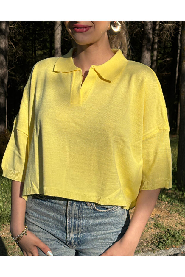 Polo Yaka Dokulu Bluz - 4