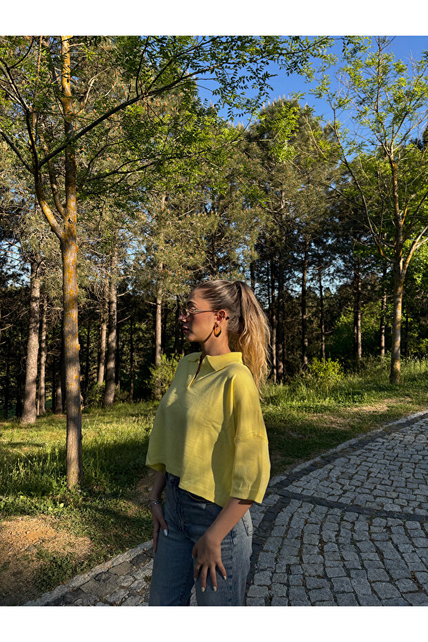 Polo Yaka Dokulu Bluz - 2