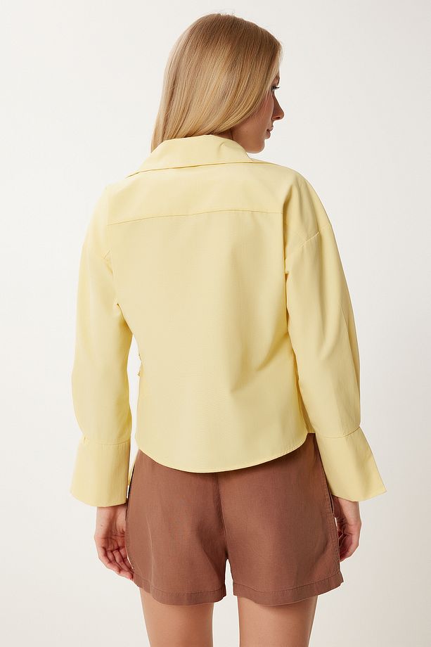 Gömlek Yaka Anvelop Poplin Bluz SARI LDP0046 - 4