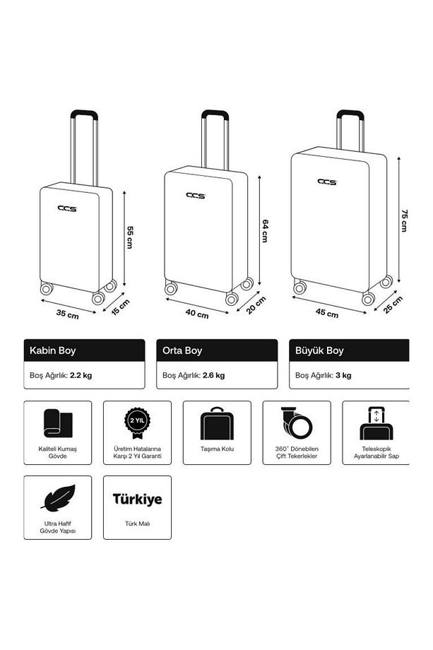 Unisex Ultra Light Hafif Lüx Kumaş Ithal Valiz Körüklü Seti 25620 - 8