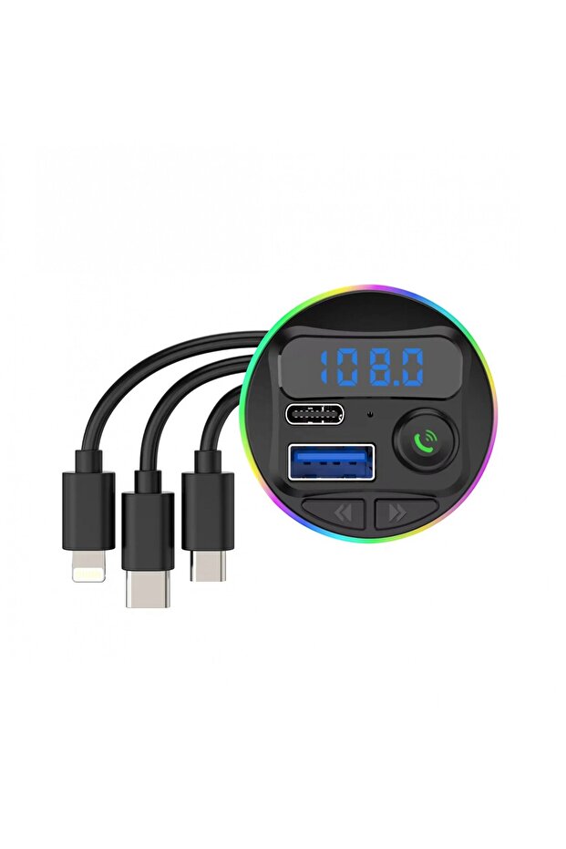 Încărcător auto cu player MP3, Flippy, încărcare rapidă, tip C, 20W, Bluetooth, 3 porturi de încărcare, negru - 1