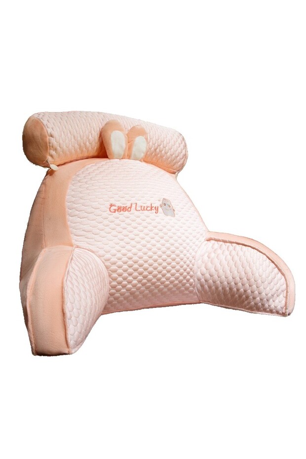 Multifunctional Pillow, Flippy, Bed Backrest, Medium, 60 x 40 cm, Plush, Rabbit Pattern, Pink - 1