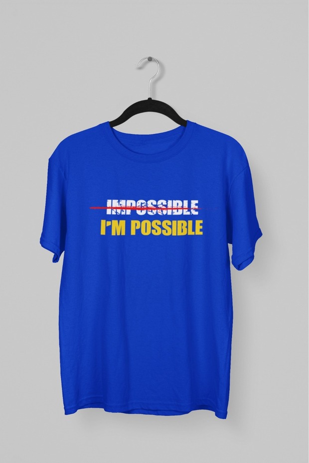 تي شيرت رجالي/نسائي -IMPOSSIBLE- مطبوع برقبة دائرية وأكمام قصيرة