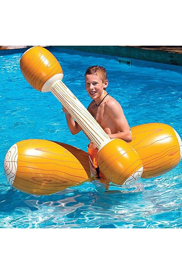 Inflatable log-shaped swimming float with inflatable paddle, Pool game, - 1