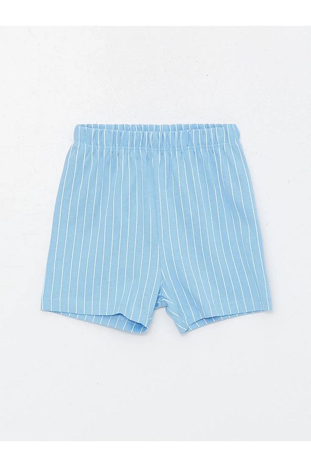 LCW ECO Mavi Bisiklet Yaka Kısa Kollu Baskılı Erkek Bebek Şortlu Pijama Takımı - 5