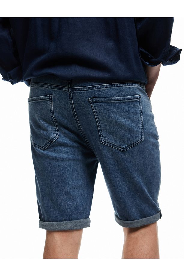 Slim Fit Kot Şort Yırtık Bermuda Cep Detaylı Katlı Paça Pamuklu - 3