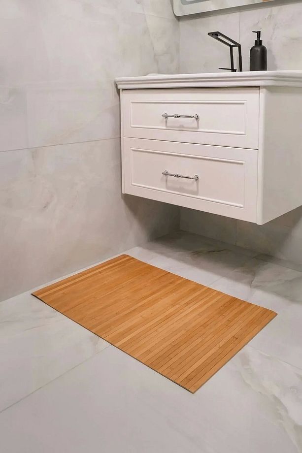 Naturel Bambu Kaydırmaz Banyo Matı Su Geçirmez Çamaşır Makinası Üstü Örtüsü Mutfak Bulaşık Matı - 3