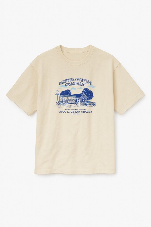 Beige Color Oversize Austin Oyster Company Printed Unisex T-Shirt T-Shirt