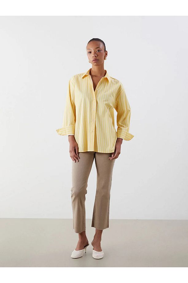 LCW Vision Sari Çizgili Oversize Kadın Gömlek - 2