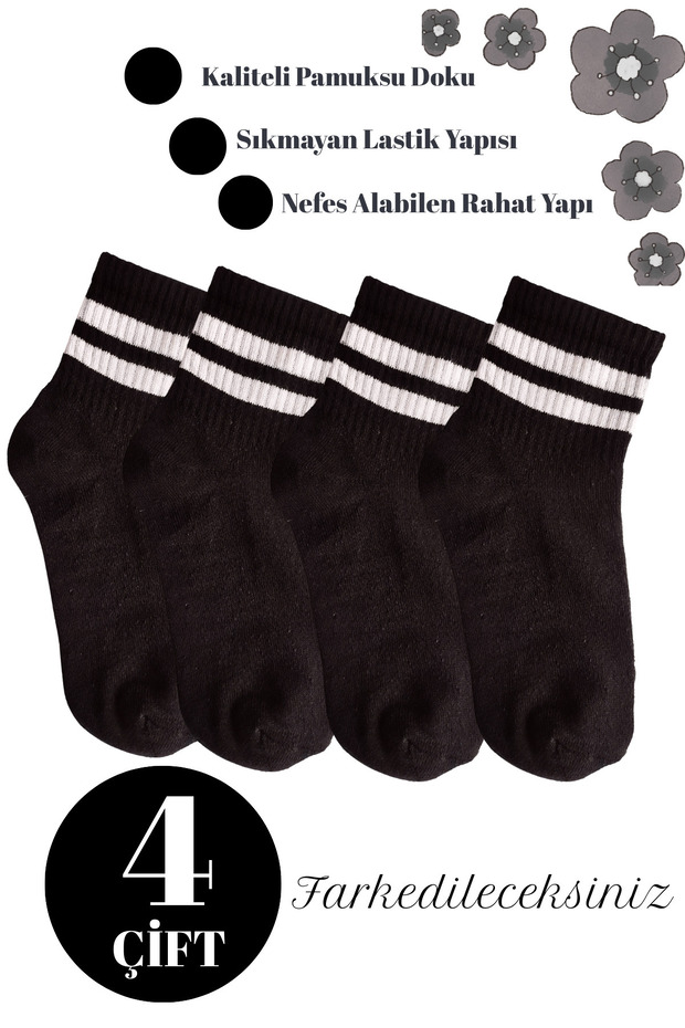 Unisex Quality Cotton Soft Women's Men's Ring Patterned College Socks (4 Pairs)