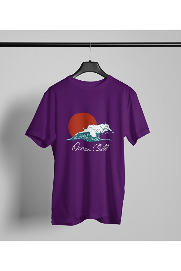 تي شيرت رجالي/نسائي -OCEAN CHILL- تي شيرت مطبوع برقبة دائرية وأكمام قصيرة