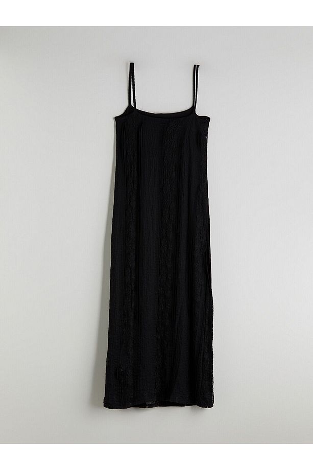 Kare Yaka Dantel Detaylı Boho Elbise - 6