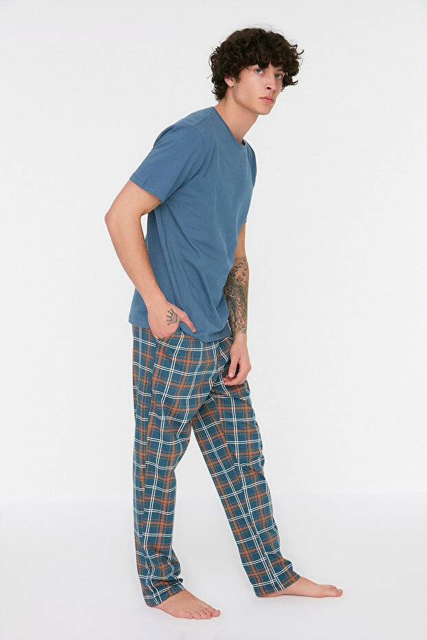 Lacivert Ekose Örme %100 Pamuk Regular Fit Pijama Takımı THMSS21PT0328 - 3