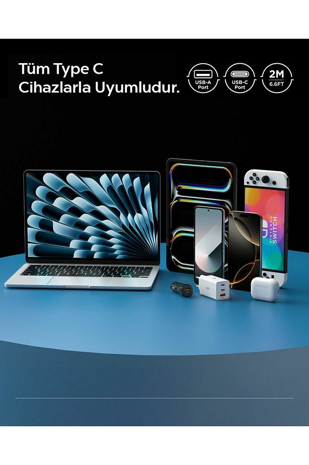USB-A to USB-C 2 Metre Kablo 60W Güç/Hızlı Şarj/480 Mbps Data Aktarım Type-C White - ACA08716 - 7