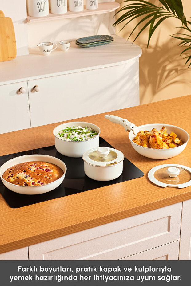 x Refika Swiss Crystal Almond Cream Easy Clip 7 Parça İndüksiyon Tabanlı Tencere / Tava Seti - 12