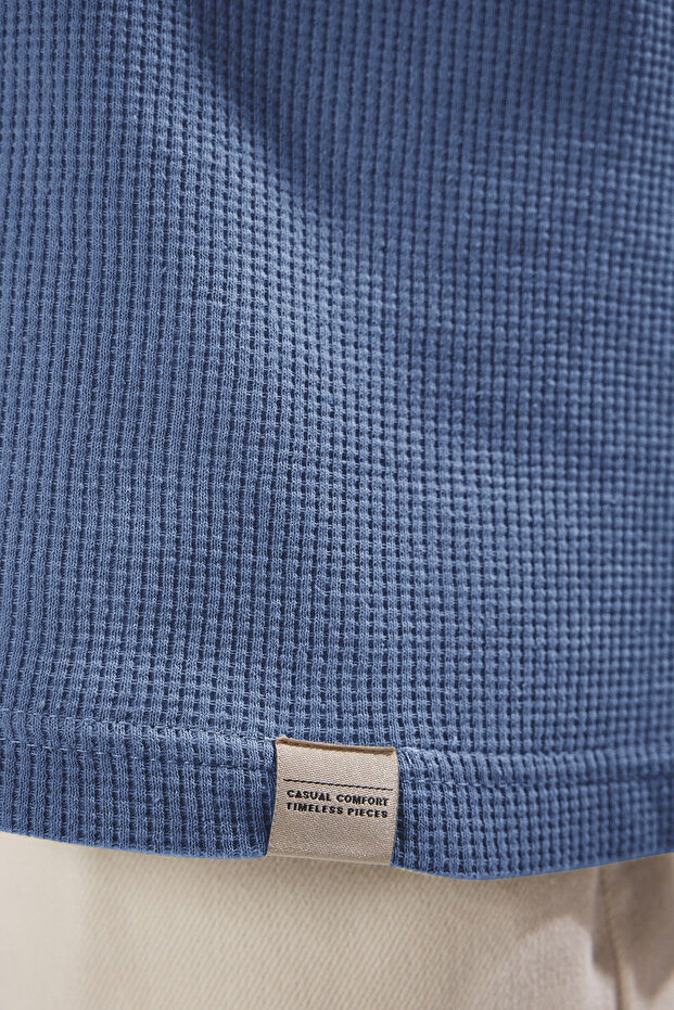 Indigo Oversize/Geniş Kesim Renk Bloklu Dokulu T-Shirt TMNSS25TS00065 - 3