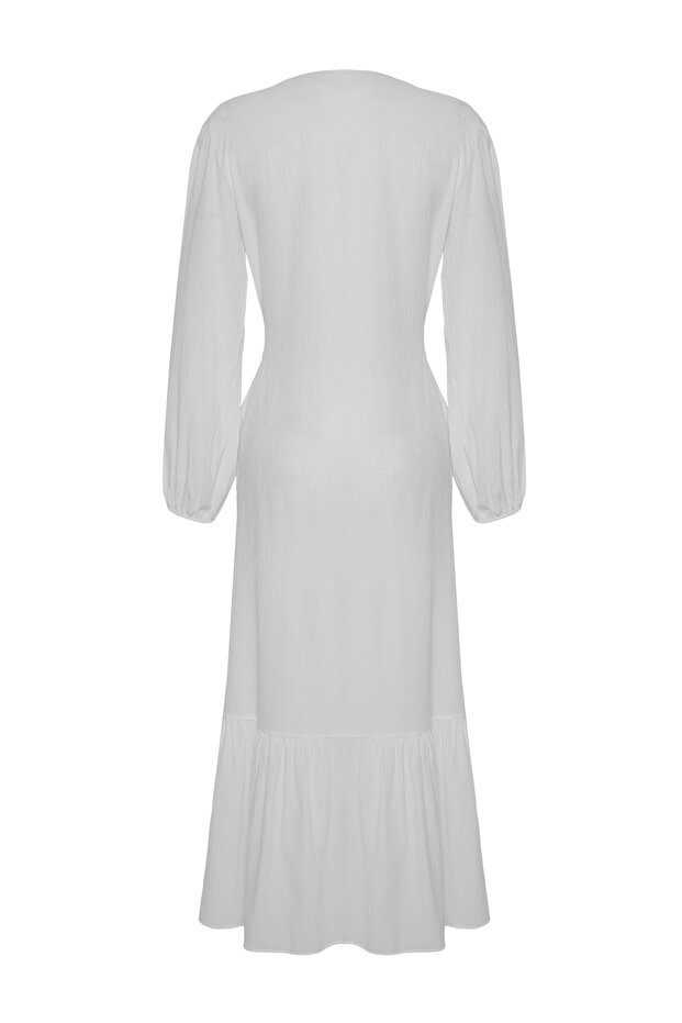 Ekru Dokuma Şeritli Maxi Plaj Kimono&Kaftan TBESS25KM00011 - 9