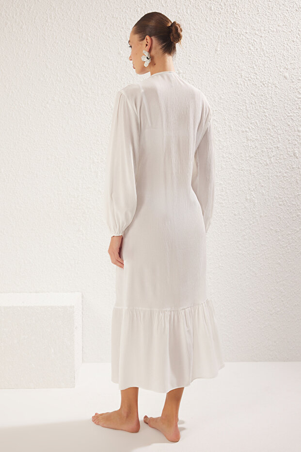 Ekru Dokuma Şeritli Maxi Plaj Kimono&Kaftan TBESS25KM00011 - 6