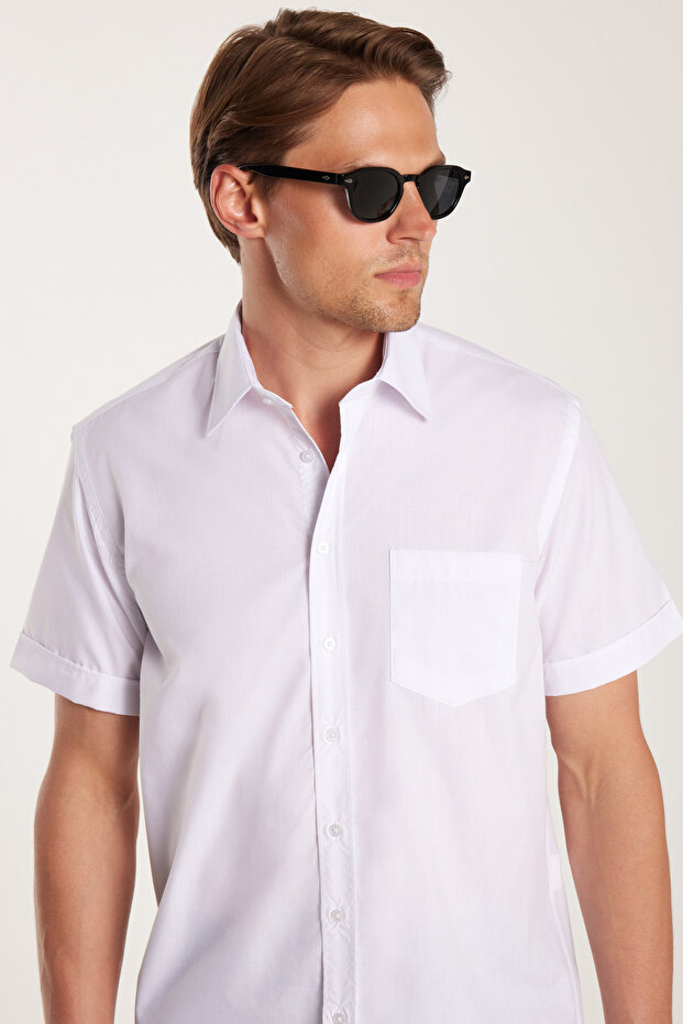Men's Regular Fit Classic Cut Plain Tie Easy Iron White Shirt