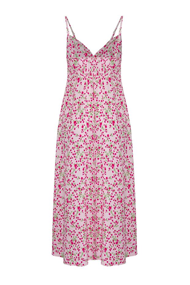 Pembe Çiçekli Midi Dokuma Elbise TEDSS25EL00001 - 3