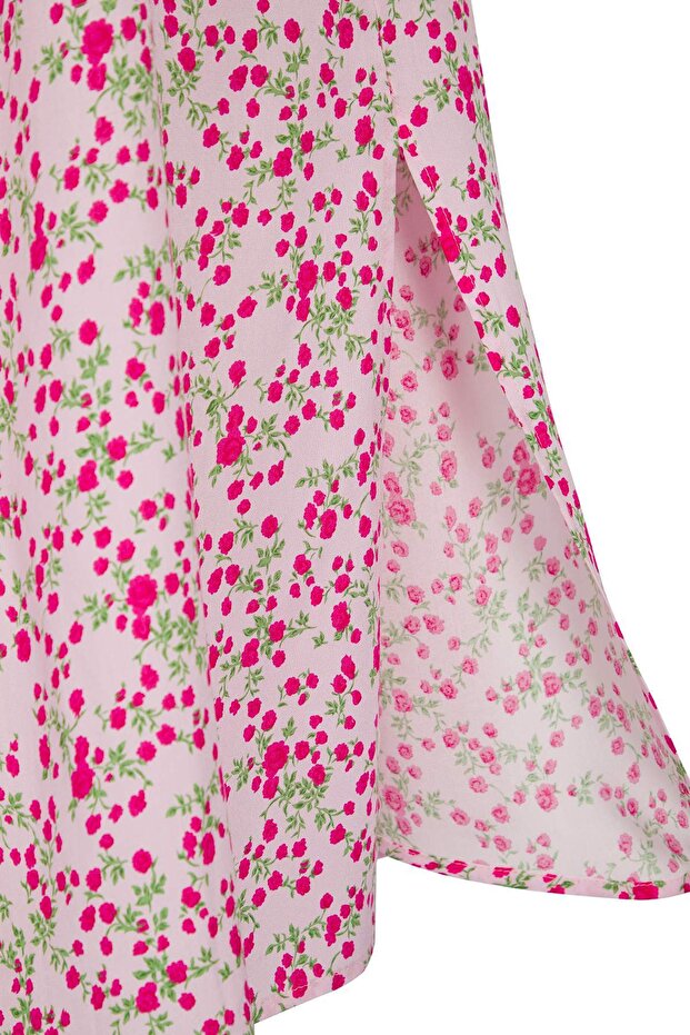 Pembe Çiçekli Midi Dokuma Elbise TEDSS25EL00001 - 2
