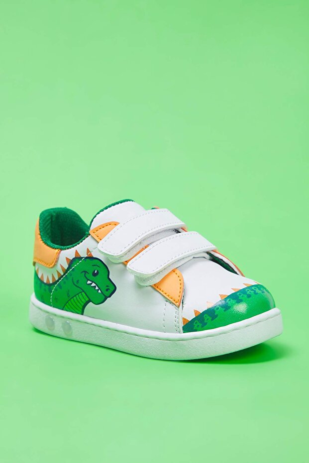 Beyaz Timsah Figürlü Çift Cırtlı Büyük/Küçük Erkek Çocuk Kids Spor Ayakkabı TAKSS25SN00063 - 2