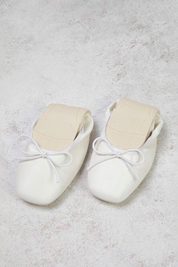 Białe*001 Kokarda składana elastyczna podeszwa damskie baleriny TAKSS25BE00016 - 1